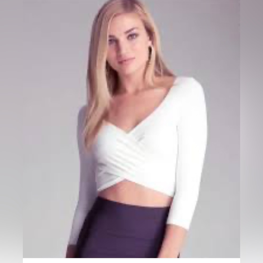 Bebe Pink Wrap Crop Blouse 3/4 Sleeve XS